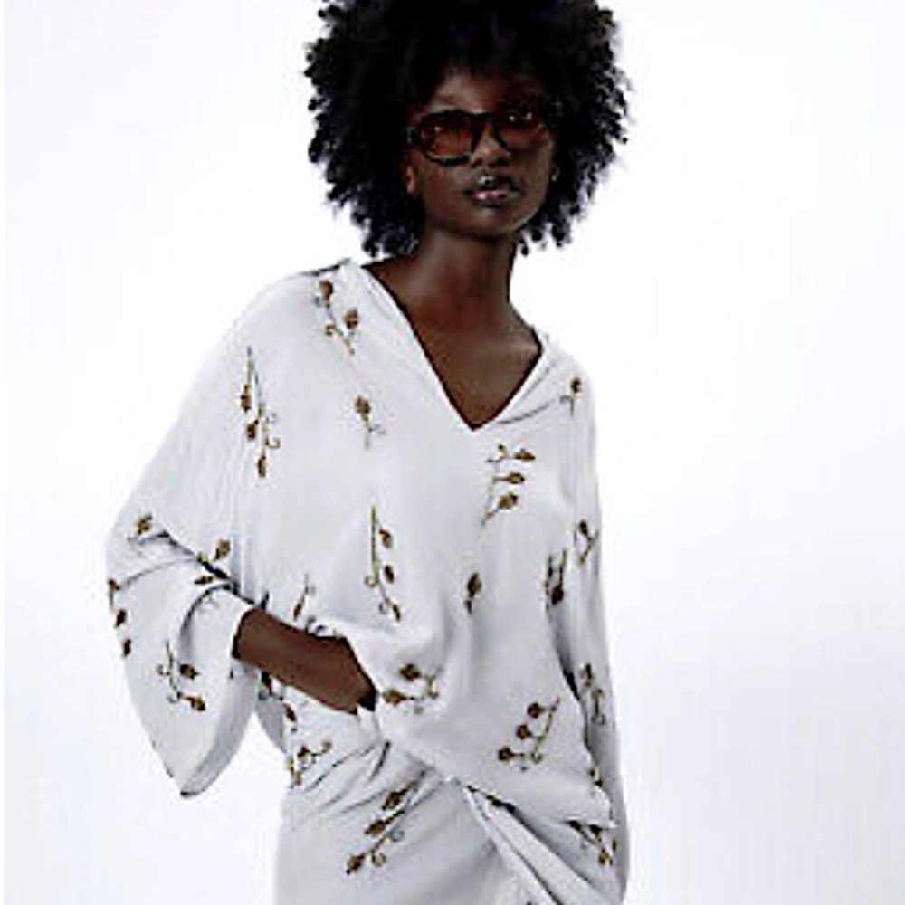NWT Zara Limited Edition Embellished Jewel Top Gray LG
